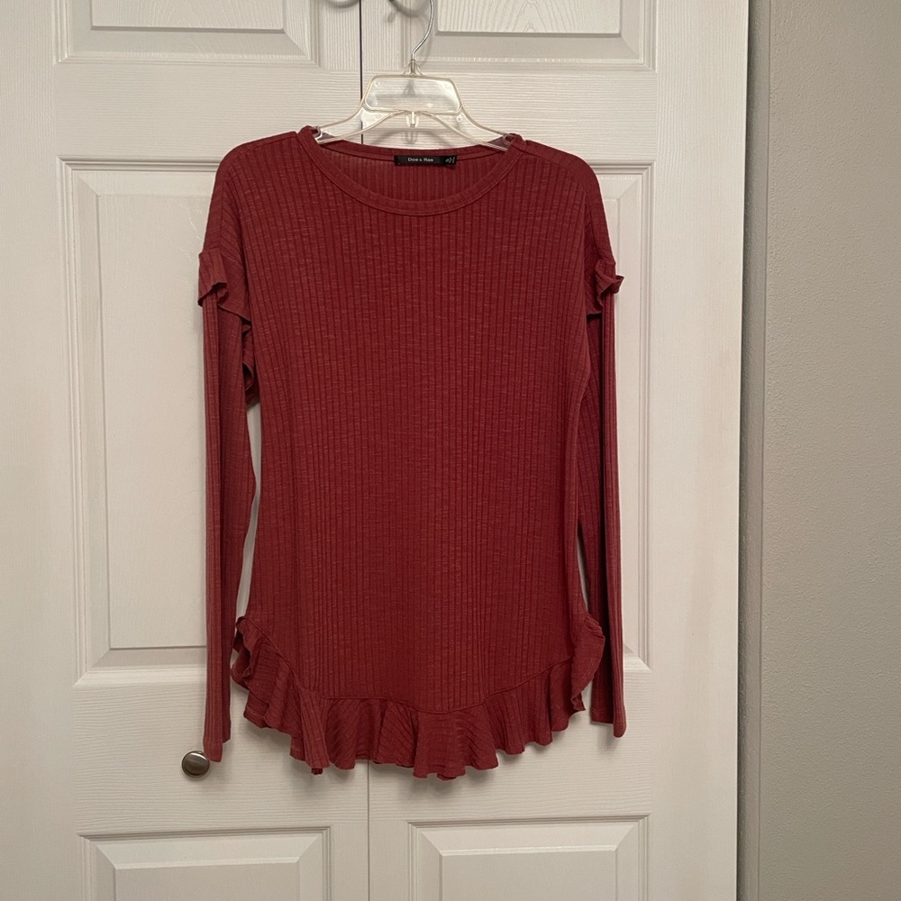 Doe & Rae Small Pullover Ribbed and Ruffled Fall Color Top Excellent Condition - Picture 11 of 11
